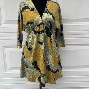 RENEE C. Yellow black gray Art Deco design minidress Women’s M